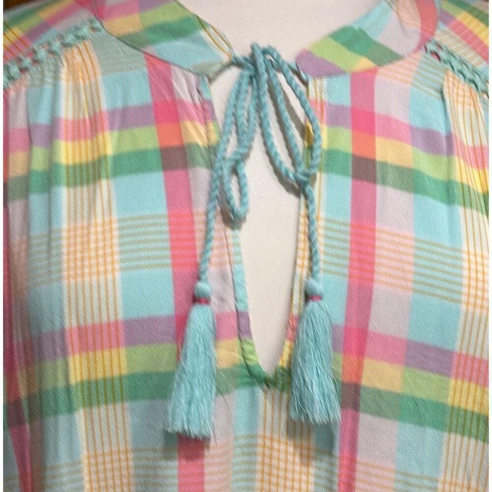 Crown & Ivy Women's Plus Size 4X 3/4 Sleeve Plaid Peasant Dress - NWT - Picture 2 of 7